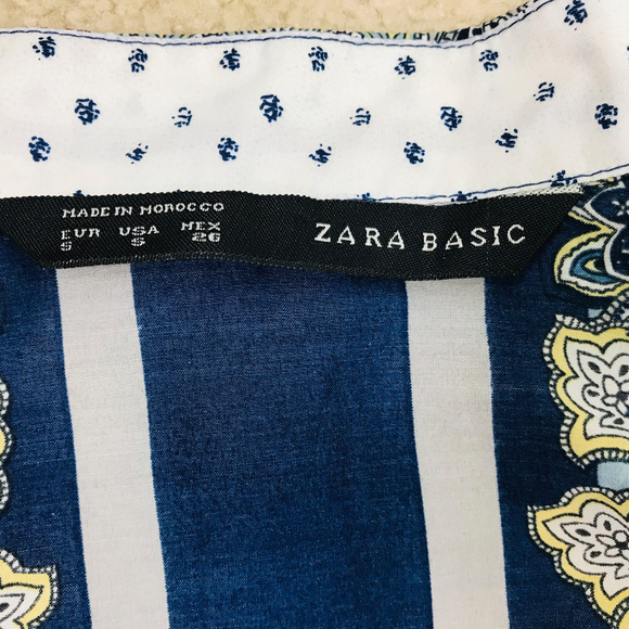 Zara Basic Navy Blue Floral Button Down Shirt S - Picture 5 of 5